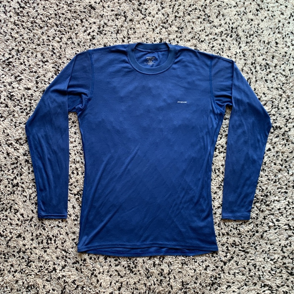 Patagonia Capilene Vintage Long Sleeve Base Layer Shirt Blue Medium Made in USA